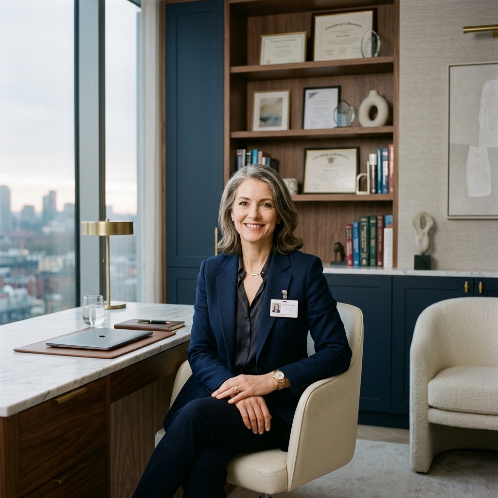 Modern medical office with sophisticated physician portrait
